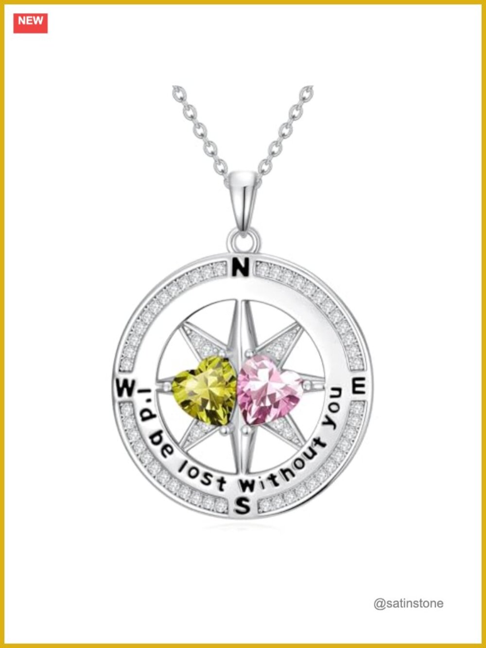 Compass Birthstone Pendant Necklace for Women Anniversary Birthday Gift